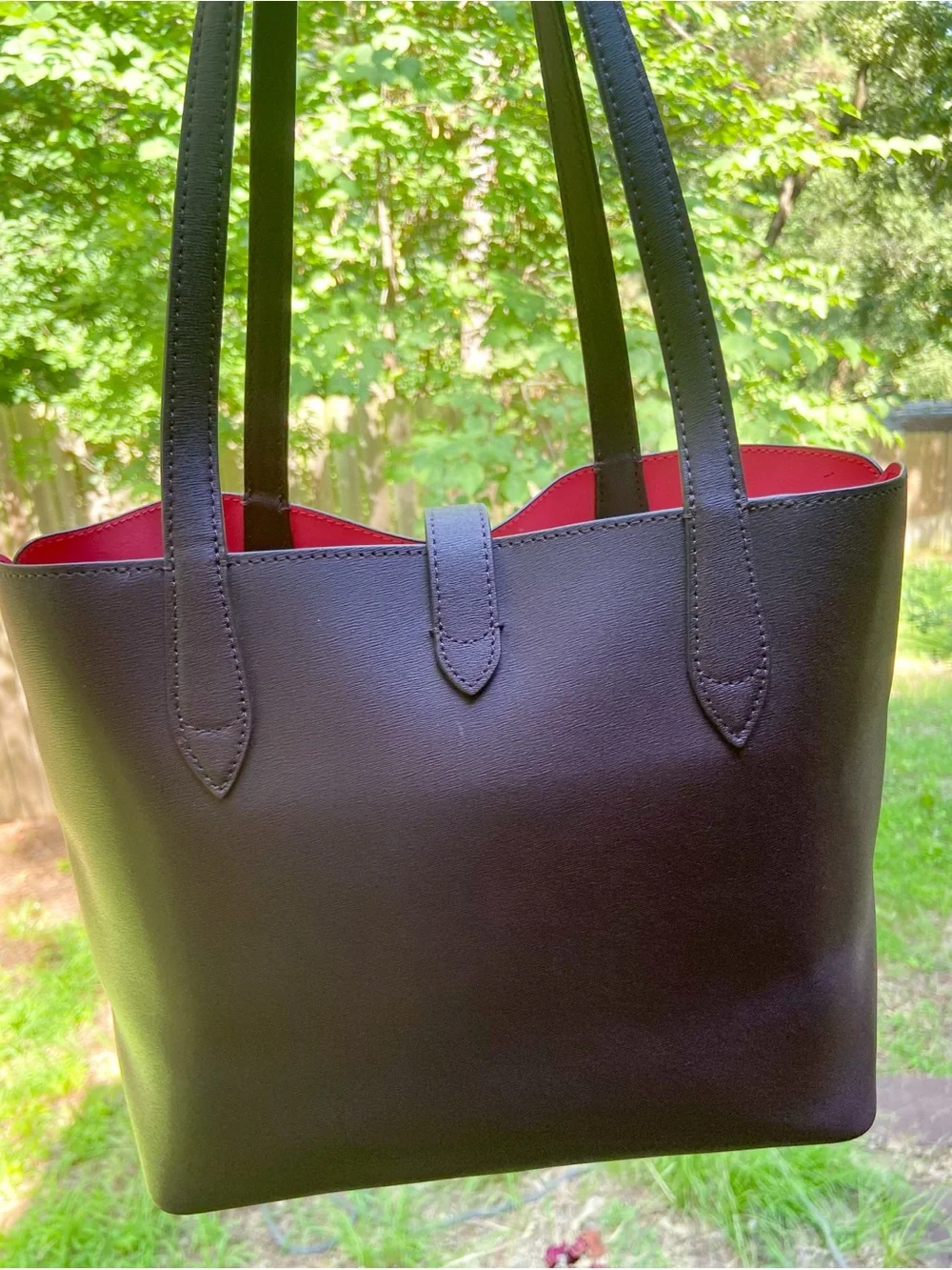 Kate Spade Kaci Small Leather Chocolate Cherry Tote with Clover Turn-Lock